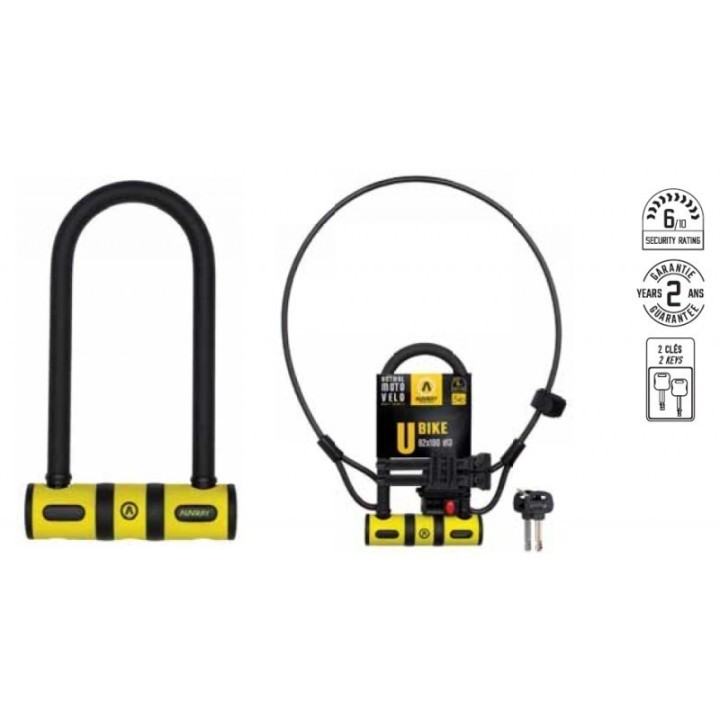 AUVRAY Antivol U Bike 82x147 + support + Câble D8x100 | Ovelo